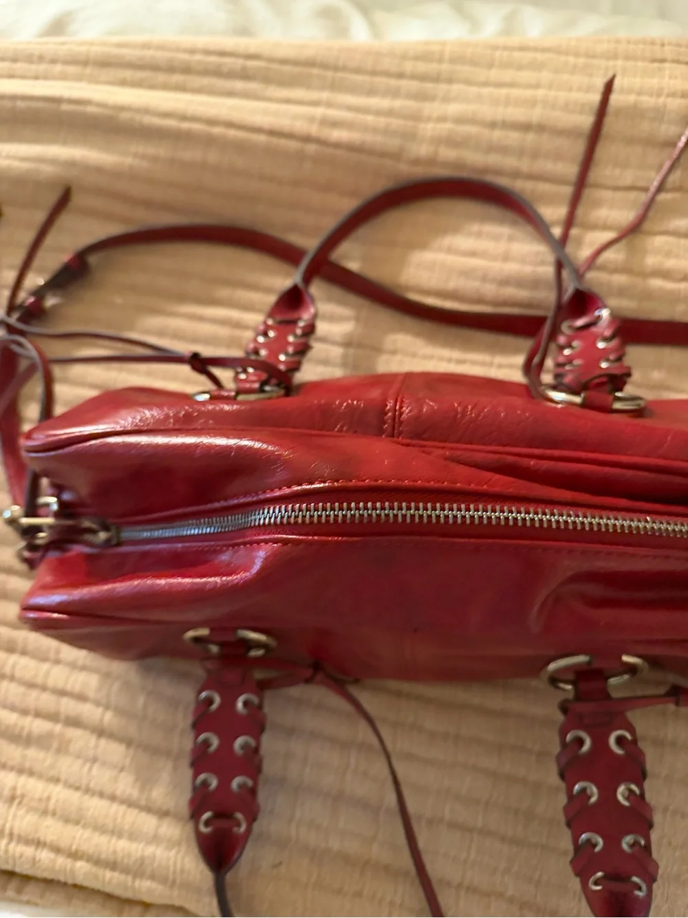 Red leather crossbody bag